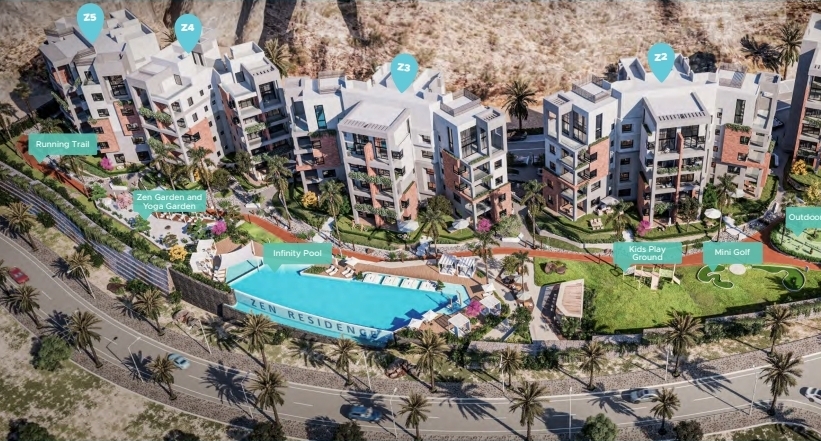 Pięć starannie zaprojektowanych budynków.   